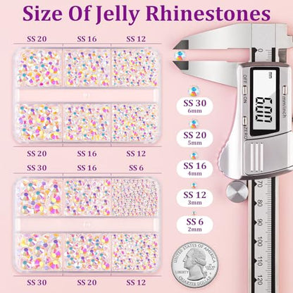 Resin Jelly Rhinestones for Crafting with B7000 Jewelry Glue, 2 Boxes Transparent AB Flatback Crystals with 2Pcs 10ml Glue, Bedazzling Non Hotfix Gems for DIY Tumblers Clothing Shoes Manicure