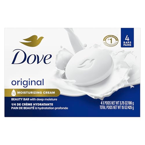 Jabón en barra Dove Beauty Original, 4 unidades, para una piel suave y tersa, con 1/4 de crema humectante, 3,75 oz