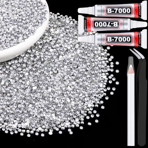 6000Pcs 3mm Resin Rhinestones with 3Pcs 10ml B7000 Jewelry Glue for Crafting, Clear Large Amount Flatback Gems, Bedazzling Crystal Bulk for DIY Crafts Clothing Tumblers Shoes Nail Art Fabric